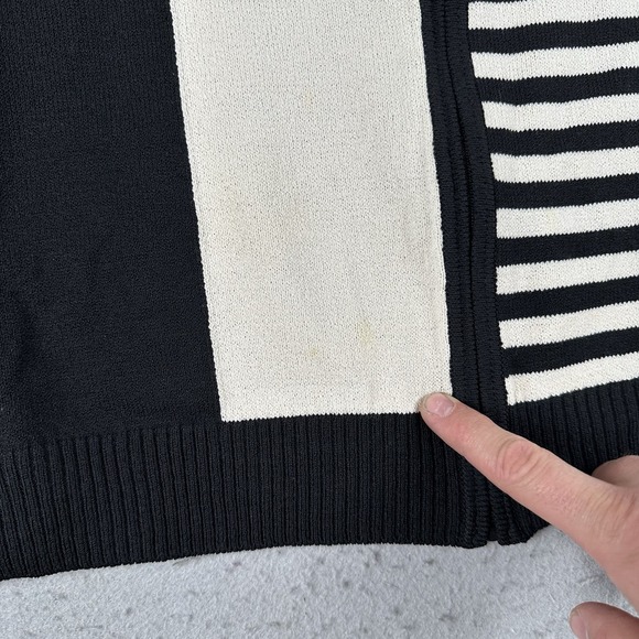 St. John Knit Zip Front Cardigan Jacket Womens Large Red Black White Striped - Picture 7 of 16